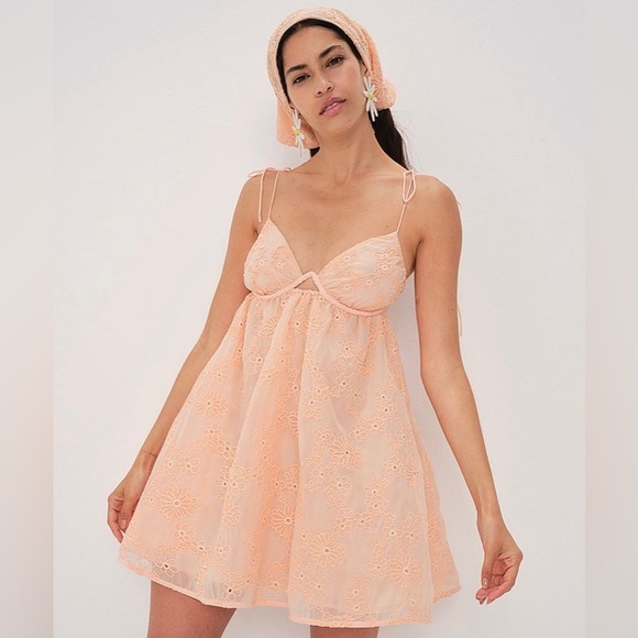 FOR LOVE & LEMONS Frances Mini Eyelet Dress In Orange Women’s Size M / L - Picture 4 of 7